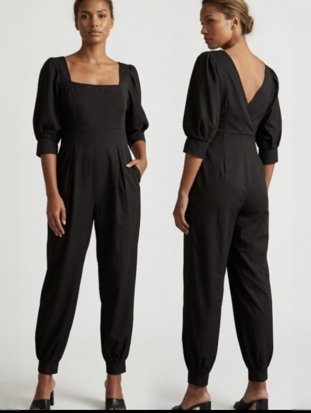 Halara Black Square Neck Half Sleeve Jogger Jumpsuit Size Small NWT